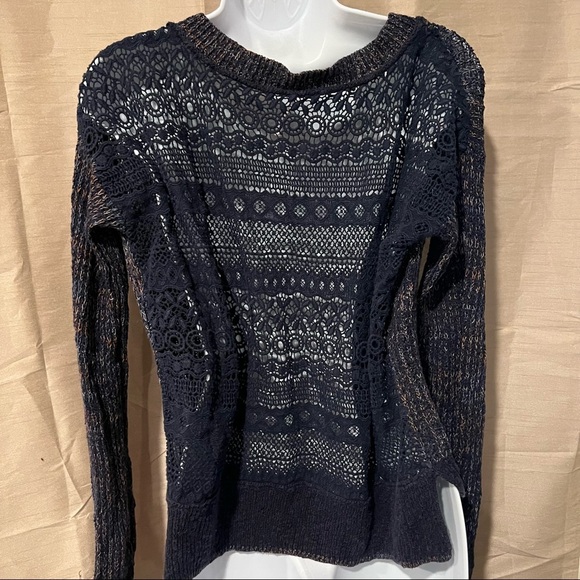 Free People Navy Knit Sweater Lace Back - Picture 3 of 6